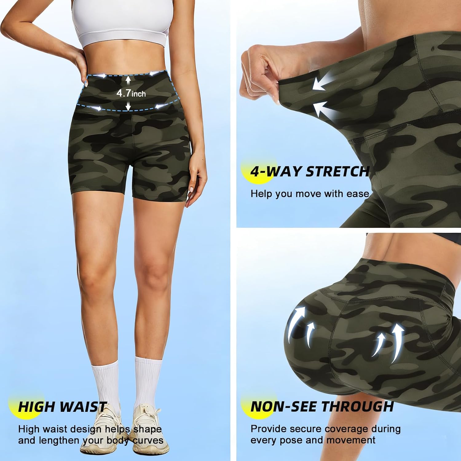FULLSOFT High Waisted Biker Shorts for Women-5" Tummy Control Fitness Athletic Workout Running Yoga Gym Shorts