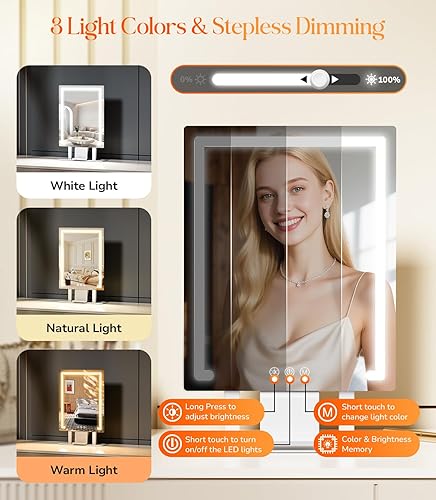 Miniatura 4 de Gospire Espejo de maquillaje iluminado, Hollywood 4000 mAh recargable con aumento 5X10X, iluminación regulable de 3 colores, control táctil, soporte