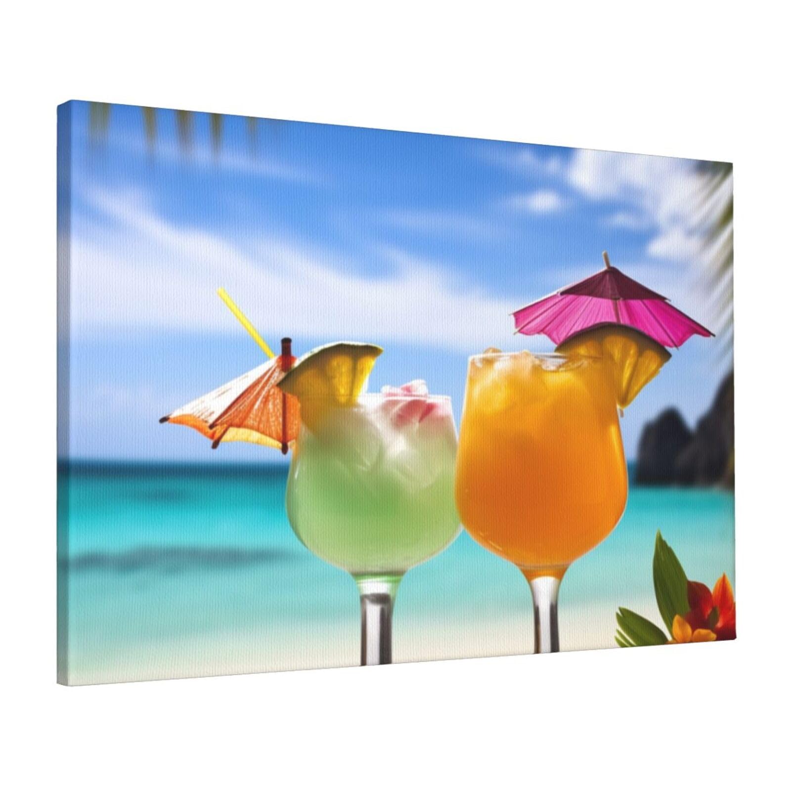 FodPand Canvas Wall Art for Living Room Wall Decor 16"x24" Modern Artwork Painting Pictures Hanging Canvas Prints Tropical beach drink Aesthetic Wall Art for Bedroom Bathroom Office Wallart Decor