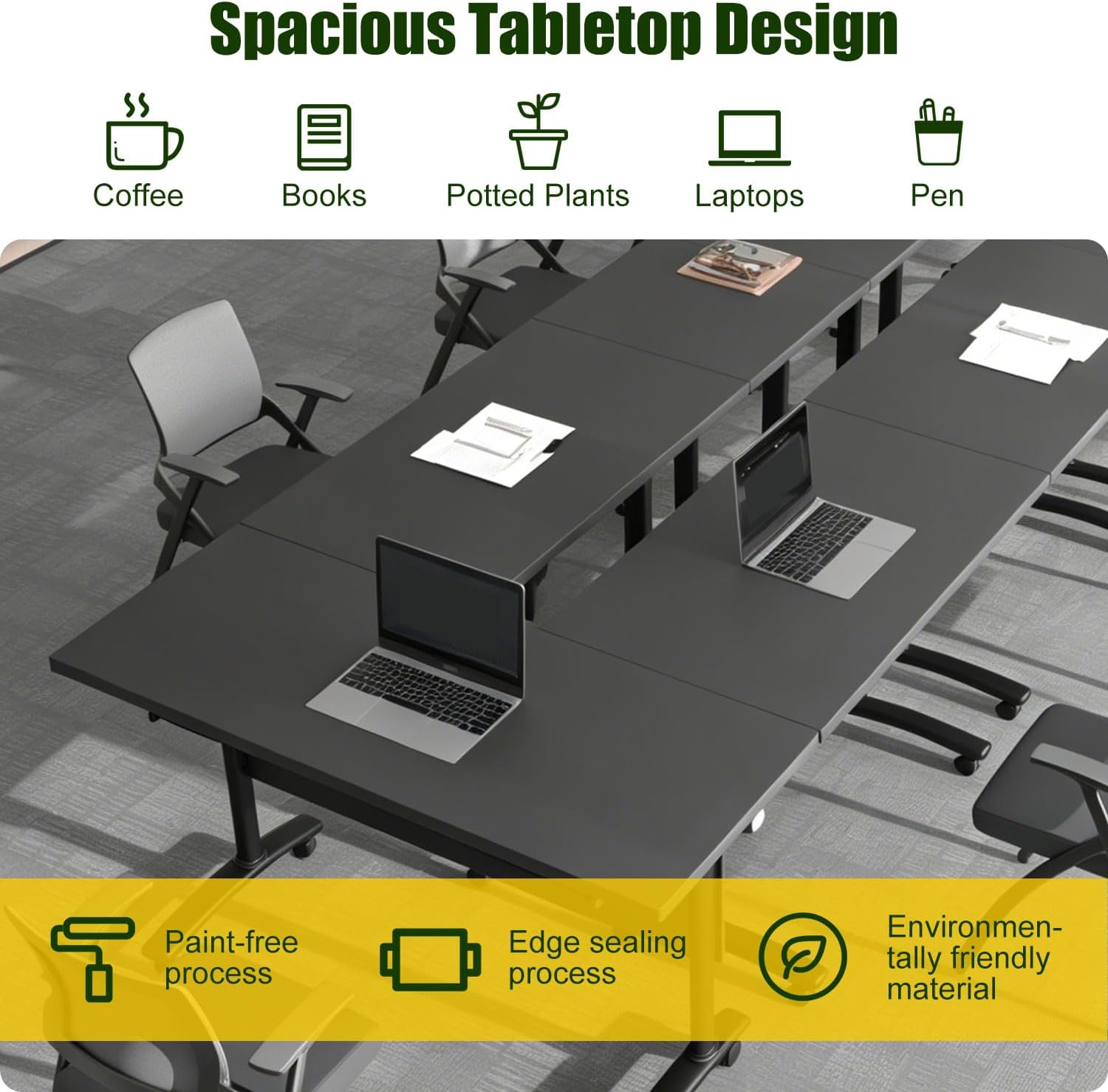 Conference Table,Modern Folding Conference Room Tables,Flip Top Mobile Meeting Table with Wheels,Convertible Seminar Room Tables,Modular Stackable Training Table for Office Classroom (8, E, 70.8in)
