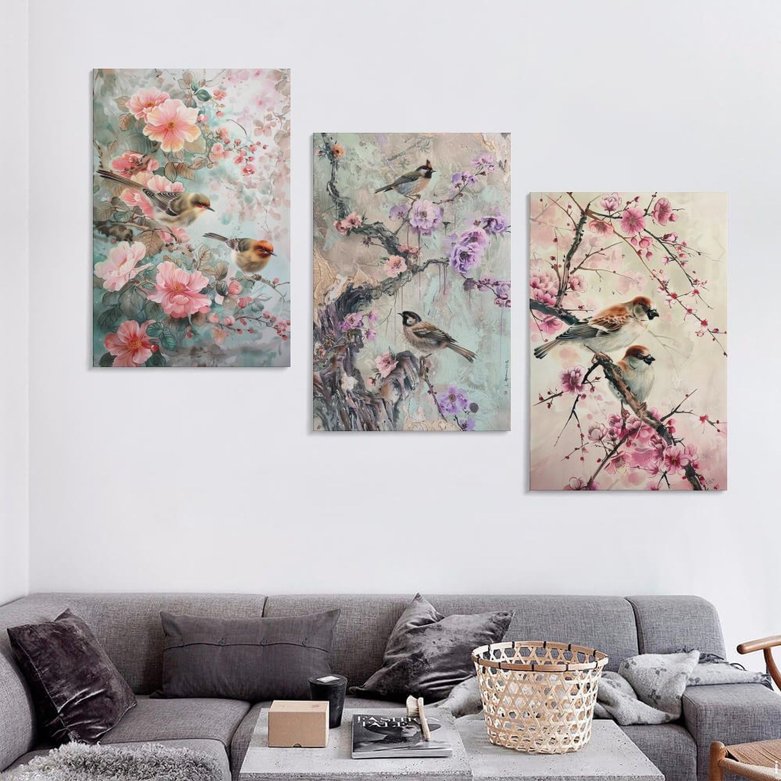 Amazon.co.jp: 3枚 中国風の花と鳥の絵 絵画 インテリア ポスター 動物 