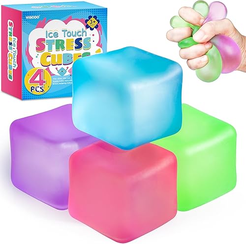 Paquete de 4 cubos de estrés, bolas de hielo de levantamiento lento para adultos y niños, juguete sensorial para aliviar la ansiedad, bolas blandas