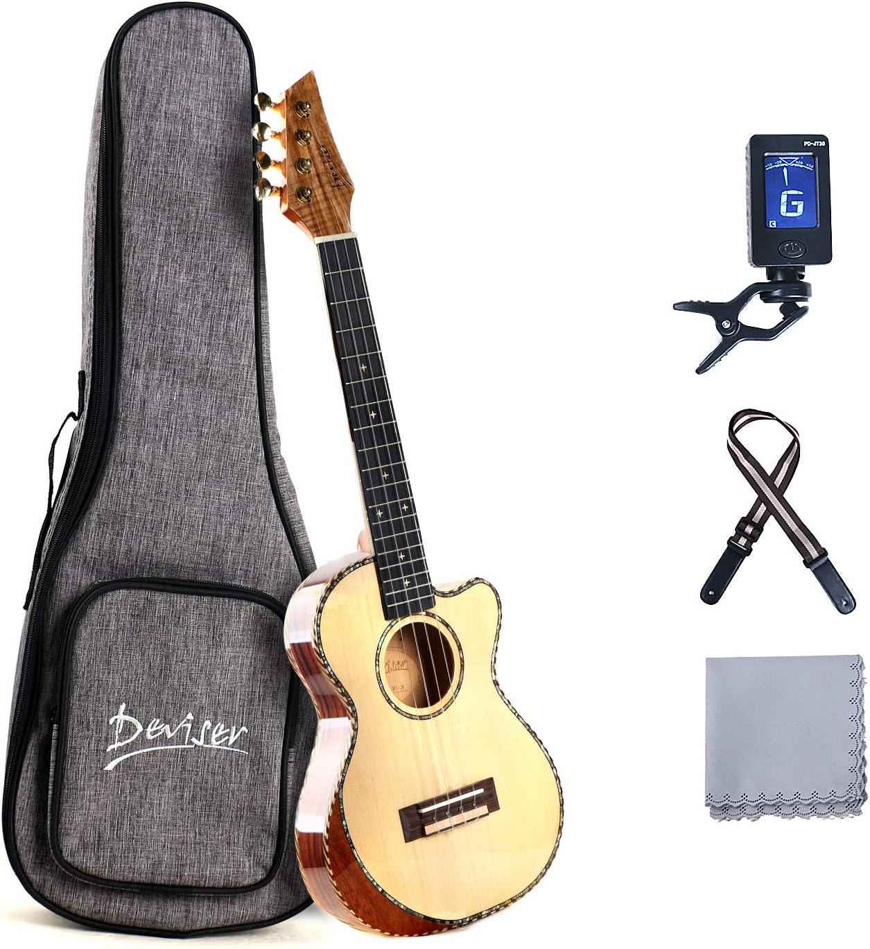 Deviser D10 Tenor Ukulele 26inch Cutaway Thin Body Travel Ukelele kit Solid Spruce Top Rosewood Back & Side …