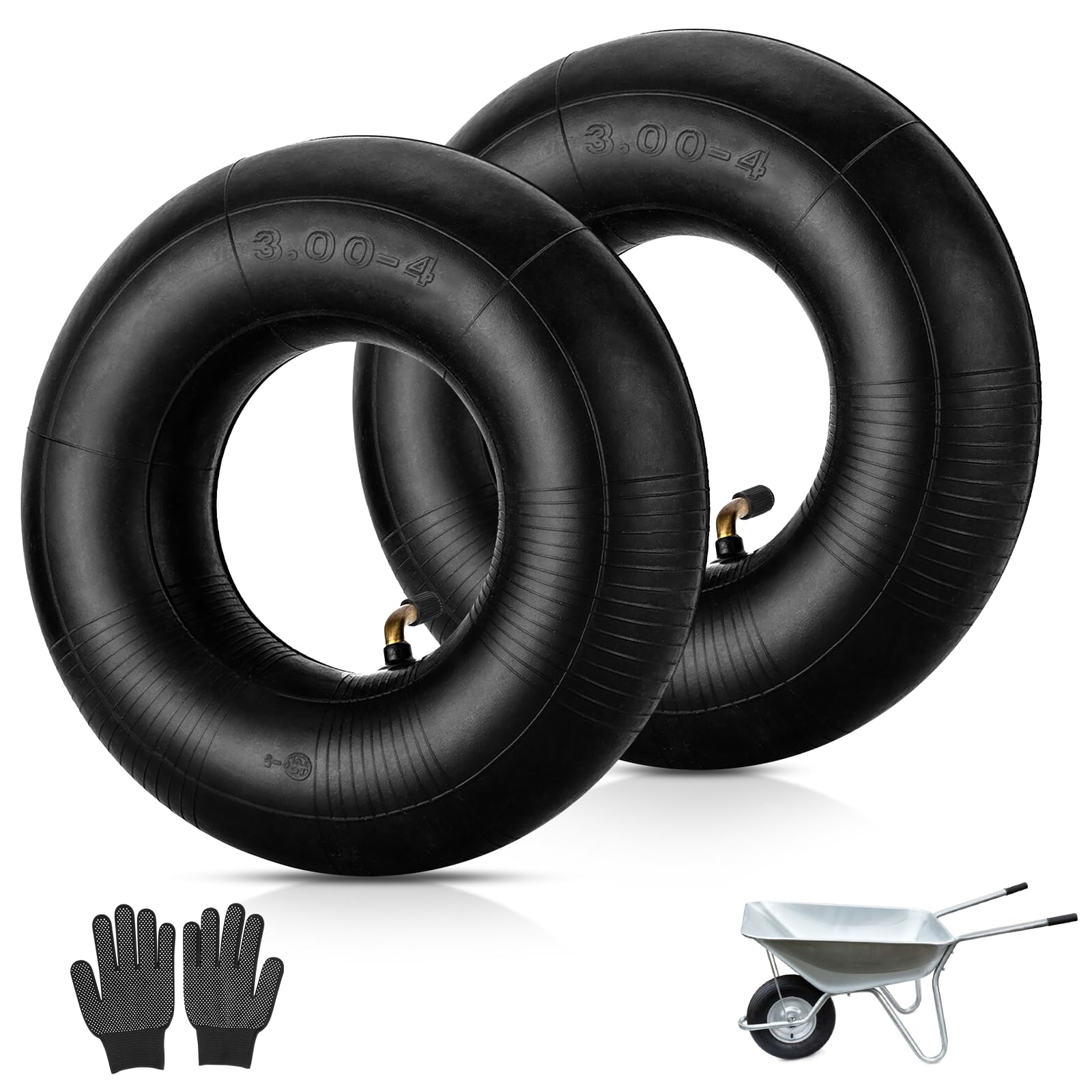 2 Chambres à Air 3.00-4 Valve TR87 Courbée - Pour Diable, Chariot, Brouette - 260x85mm, Caoutchouc Qualité