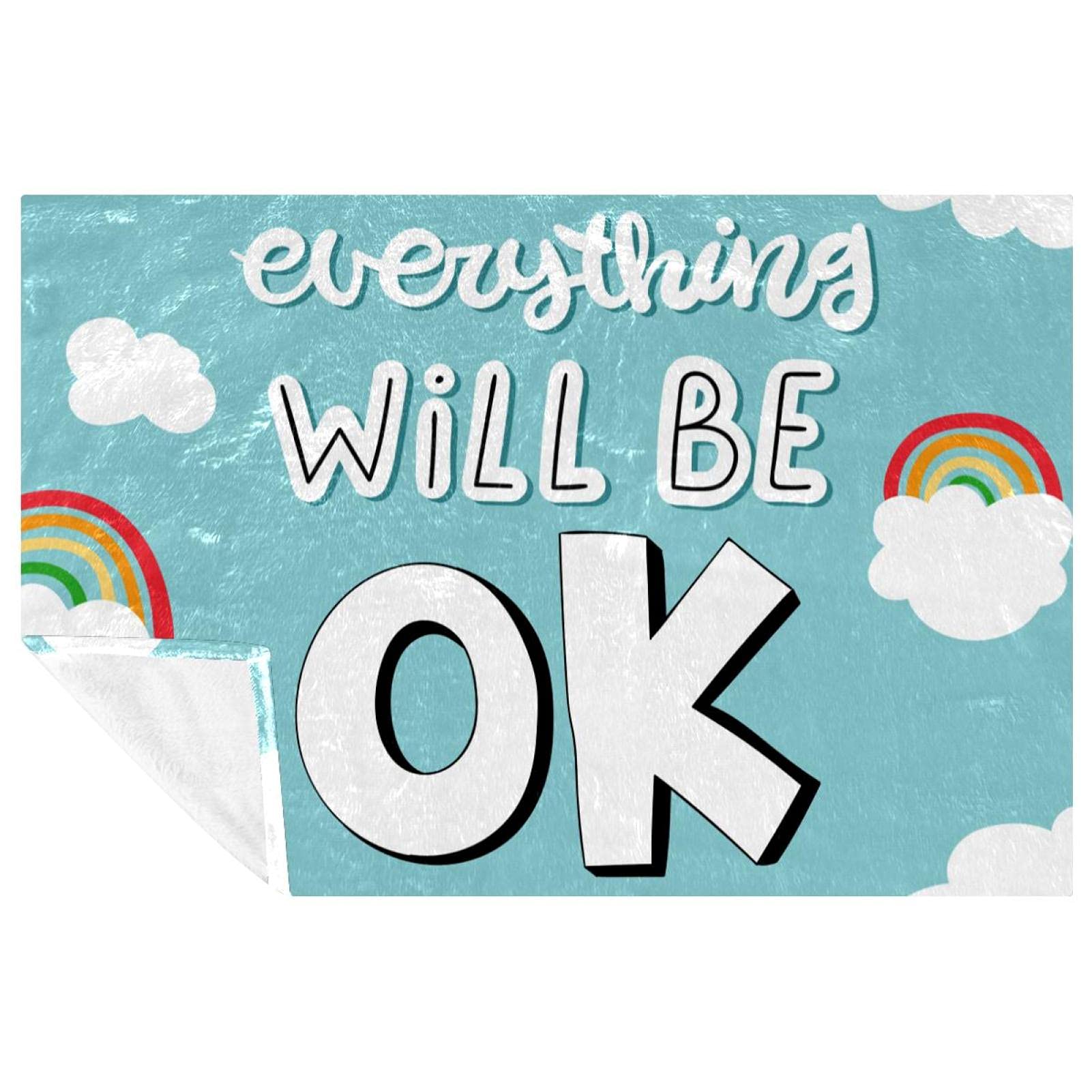 Couverture lit et canapé pour pique-nique et camping avec message Everything Will Be Ok