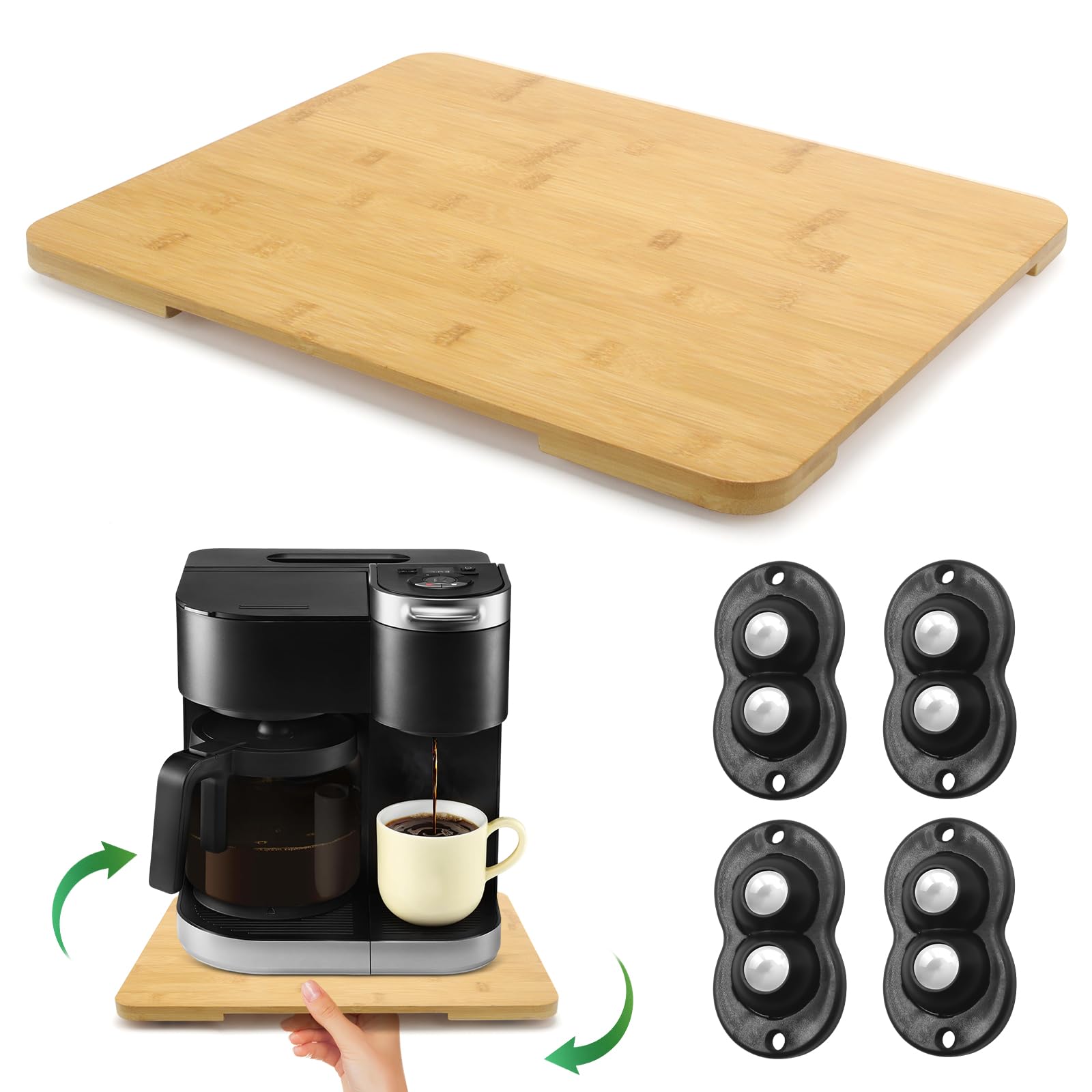 Appliance Slider 360° Rolling Tray for Countertop Coffee Maker Mat, Natural — image 1