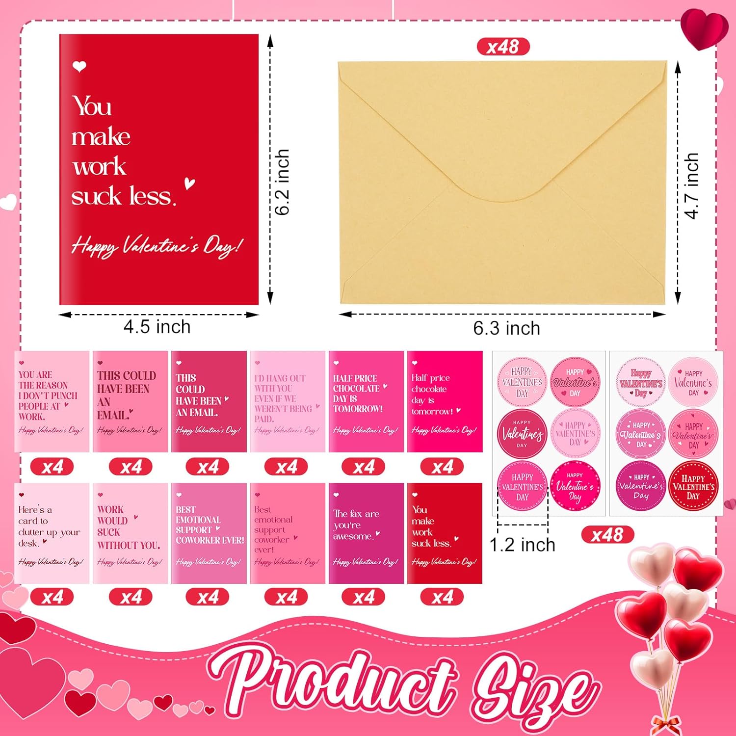 Resurhang 48 Pack Funny Coworker Valentines Day Cards with Envelopes and Stickers Humorous Work Valentines Day Cards for Colleagues Employees Boss Office Team Gifts for Coworkers 4.5 x 6 inch