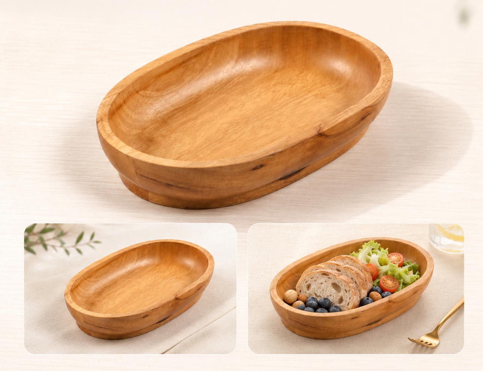 Obstschale aus Eichenholz – runde Salatschüssel aus massivem Holz,