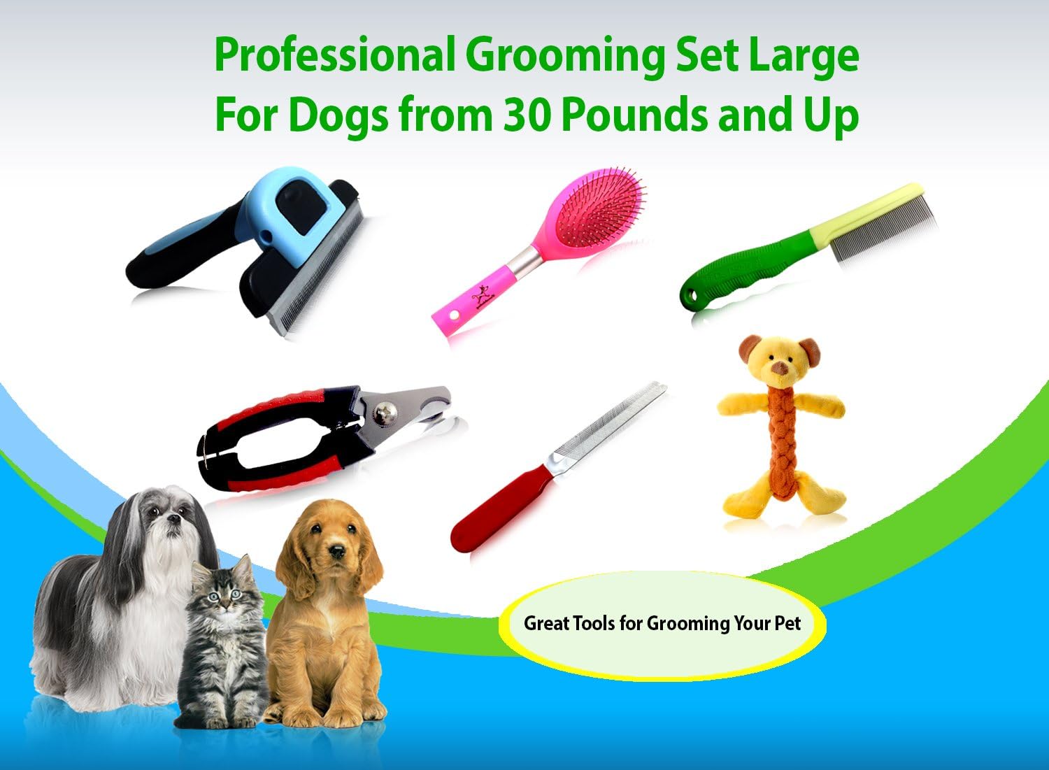 My Pet Boutique Pet Grooming Tools Large-Includes 6 Items- Deshedding Tool, Nail Clipper, rasp, flea Comb, Professional Brush and Bear…