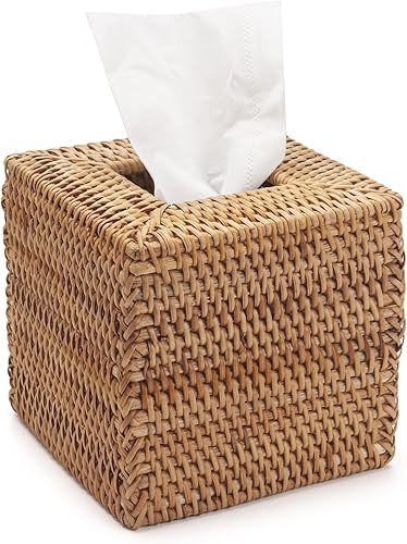 Cubierta de la caja de pañuelos de ratán tejido natural para servilleta facial cuadrada (natural, 5.5 x 5.5 x 5.9 pulgadas)