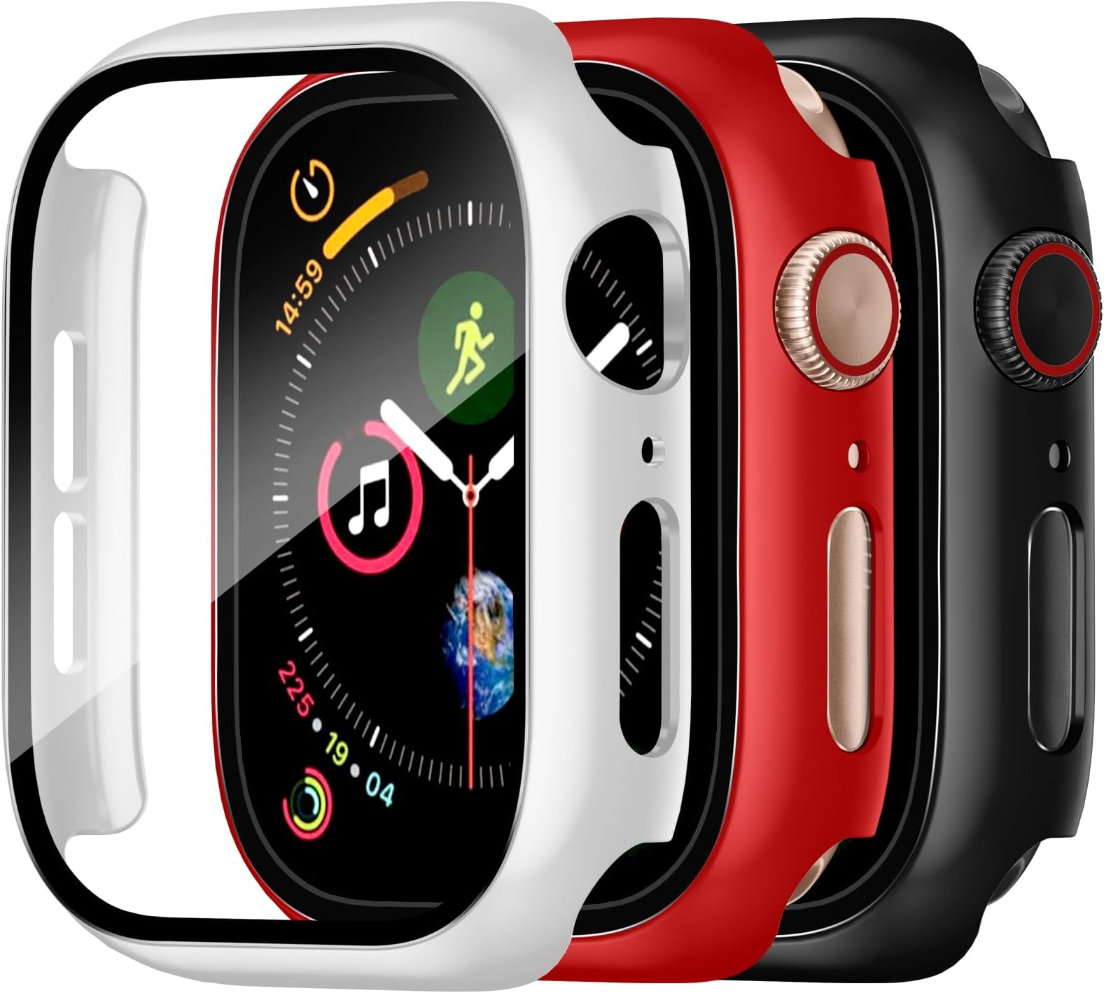 Charlam 3 Pack Case Compatible with Apple Watch Case 44mm iWatch SE SE2 SE3 Series 6 5 4 with Screen Protector, Guard Thin Bumper Full Coverage Hard Cover Defense Edge for Women Men, Black White Red