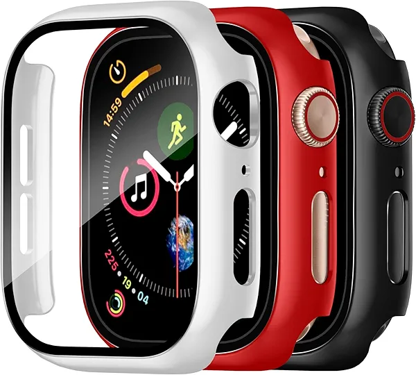 Charlam Compatible with Apple Watch Case 40mm iWatch SE Series 6 5 4 with Screen Protector, Slim Thin Bumper Accessories Full Coverage Defense Edge Hard Cover for Women Men, Black White Red, 3 Pack