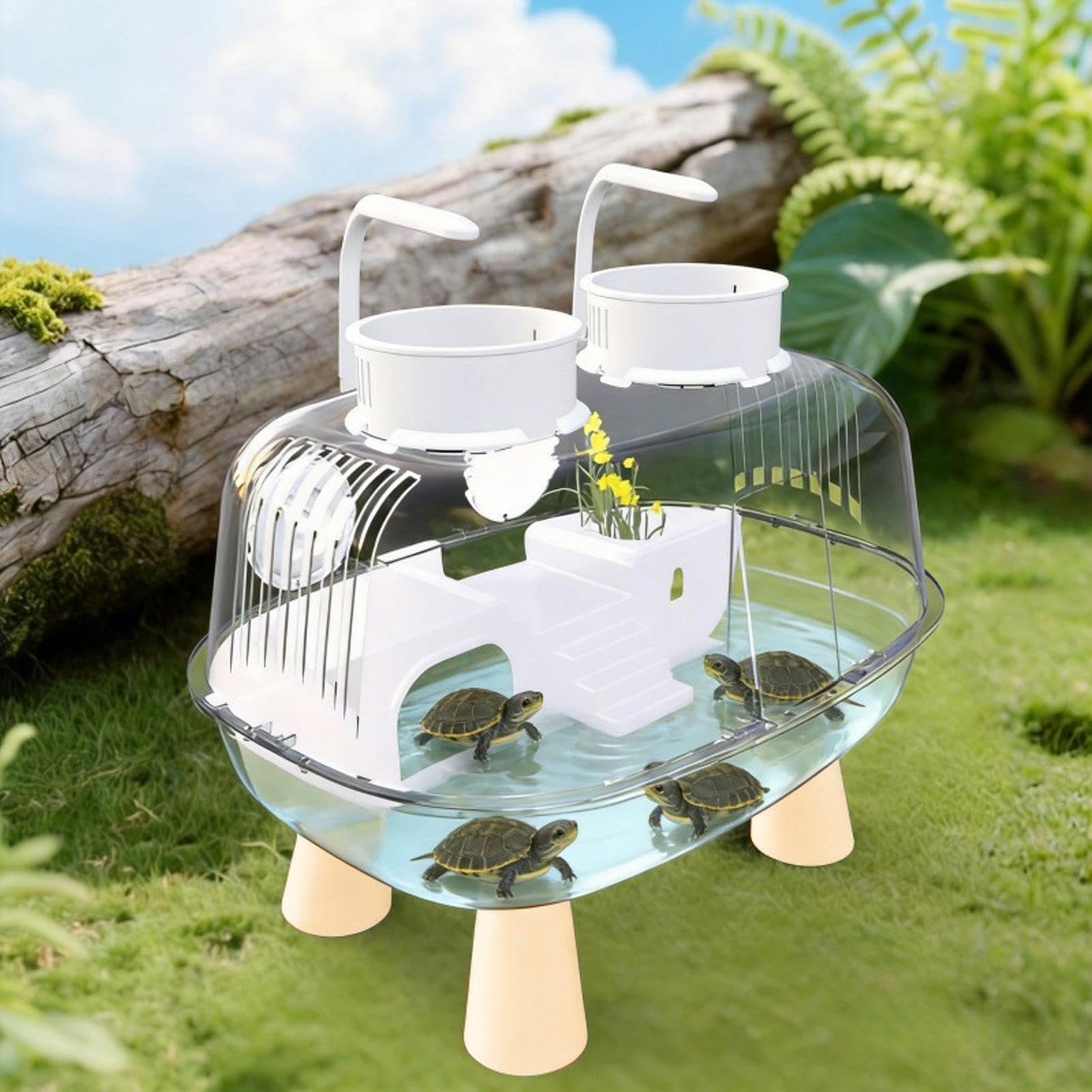 Vasca Tartarughe Acquatiche Con Luce E Zona Basking Trasparente | Vasca paesaggio per testuggini acquatiche Per Gechi Leopardo Paguri Interno Esterno Casa Soggiorno Ufficio Balcone
