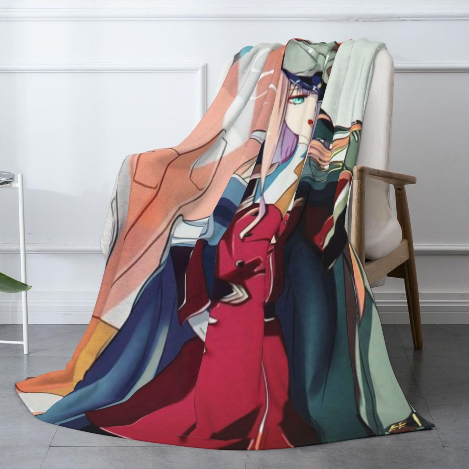 Kuscheldecke Zero Two Anime 3D Druck – Sherpa Decke Queen Size, 130x150 Cm, Doppelseitig Weich, Waschbar