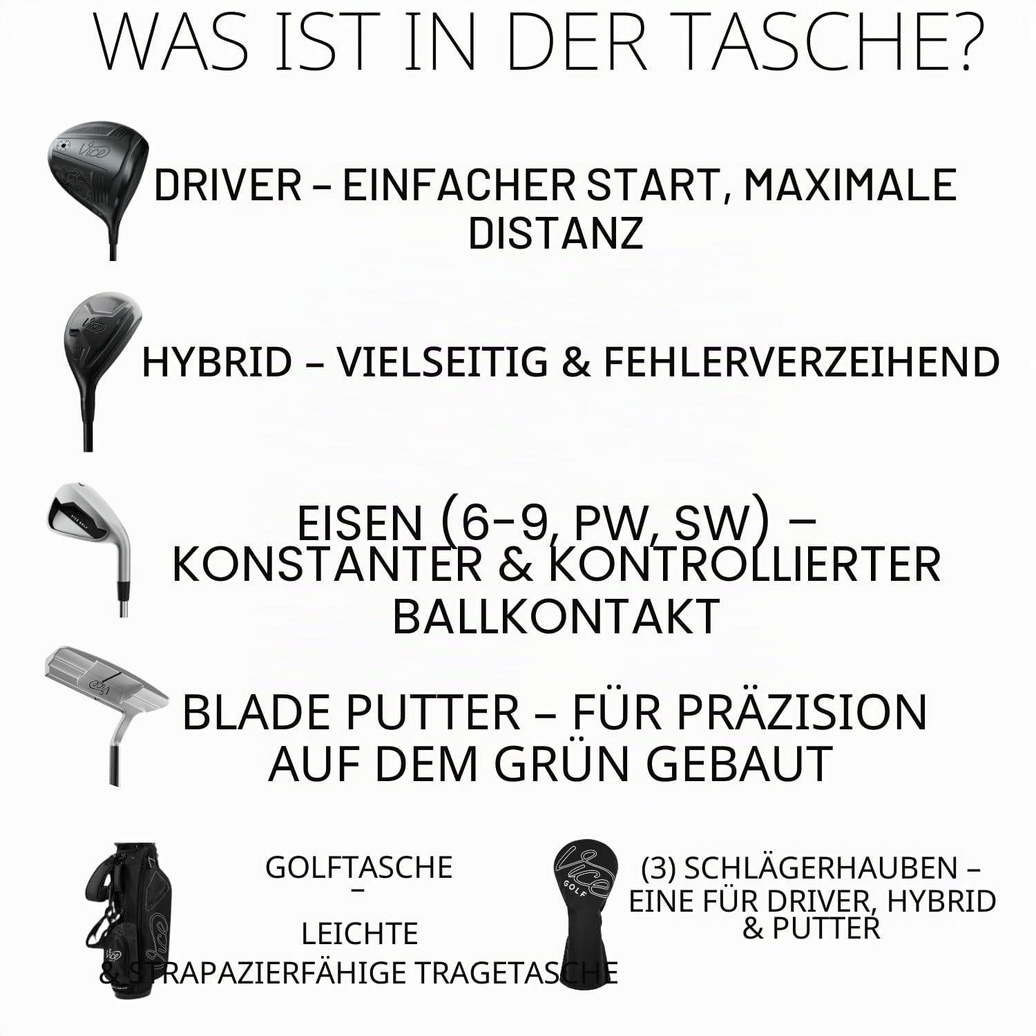 Vice Golf Herren Boost Komplettes Schlägerset mit Golftasche (rechte Hand)