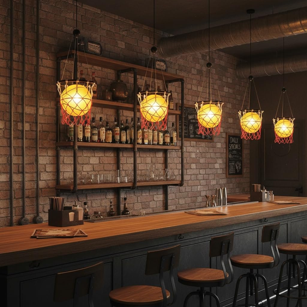 Lampadario Creativo a Tema Basket con Altezza Regolabile in Acrilico E27 Ideale per Cameretta Sala Giochi Bar Camera da Letto e Caffè