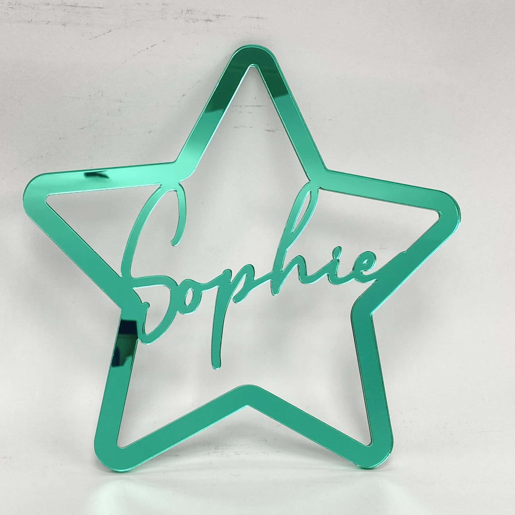 Personalised Any Name Text Wooden Colour Hoop Acrylic Mirror Floral Wedding Wreath Hanging Door Sign Wall Decoration Plaque Star (Green Mirror, 25cm)