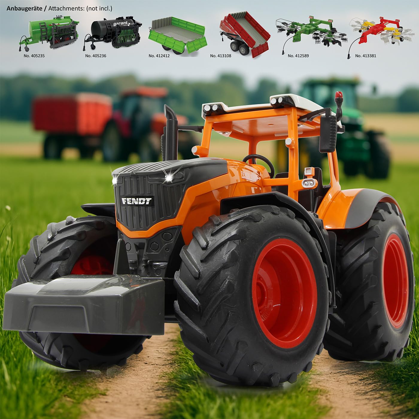 JAMARA 405045 - Fendt 1050 Vario Kommunal 1:16 2,4 GHz - traktor RC, dźwięk silnika (wyłączony), dźwięk ostrzegawczy cofania, klakson, funkcja wyłączania, 2 koła napędowe, światło z przodu,