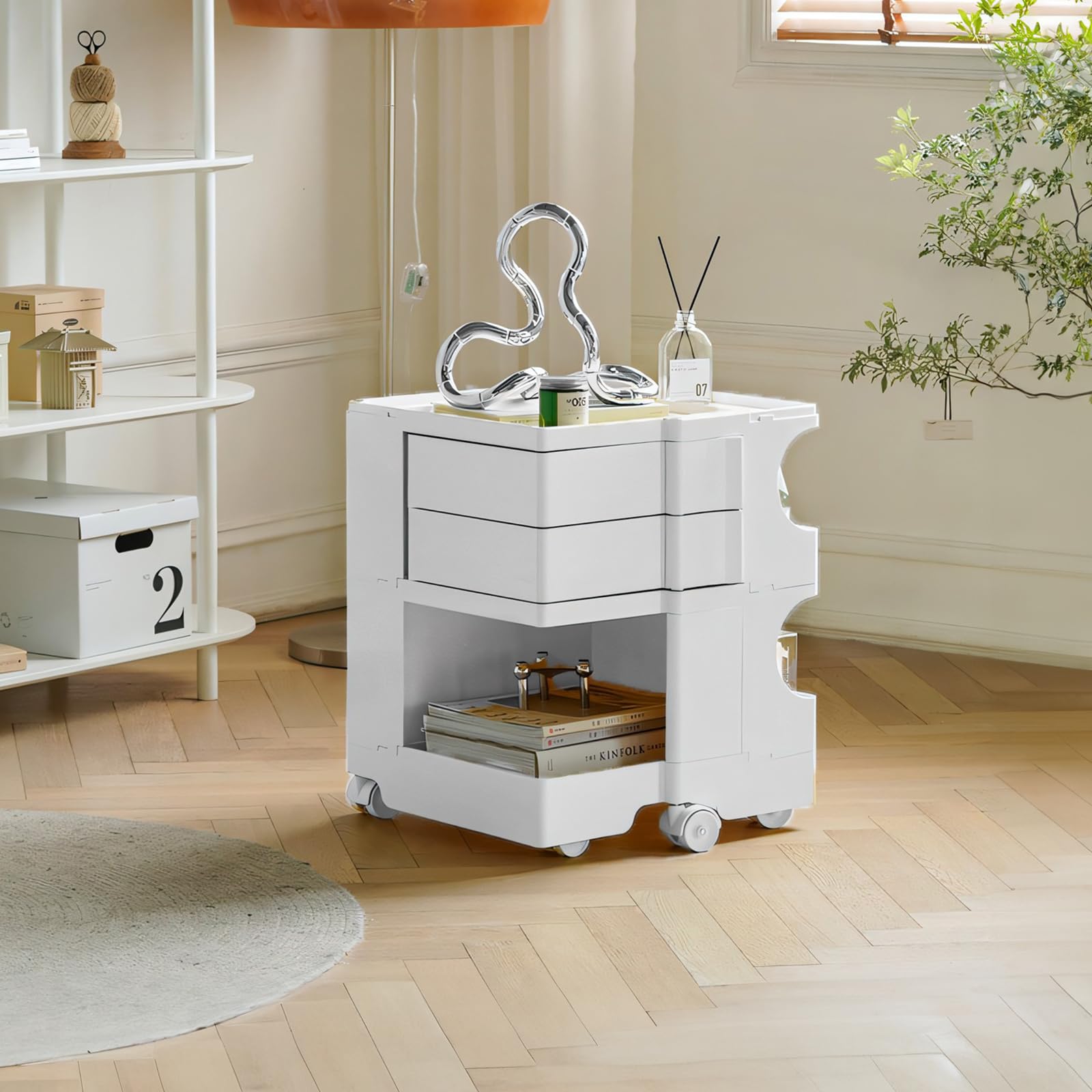 Timoau Nightstand with 2 Drawers, Modern End Side Table & Bedside Furniture, Rotating Rolling Night Stand Storage Cabinet for Bedroom, Closet, Dorm,