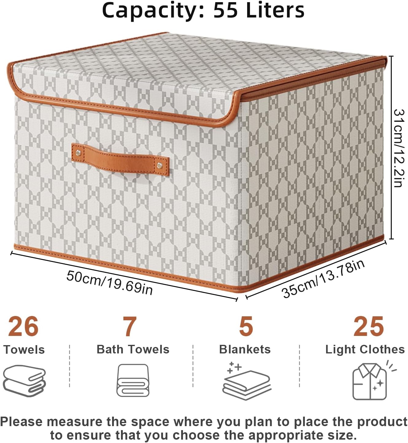 Tuza 4 Pack Fabric Storage Bins with Lids, Collapsible Closet Organizer Container, Decorative Storage Boxes with Lids for Organizing Clothes, Blanket, Grey & White, Extra Large