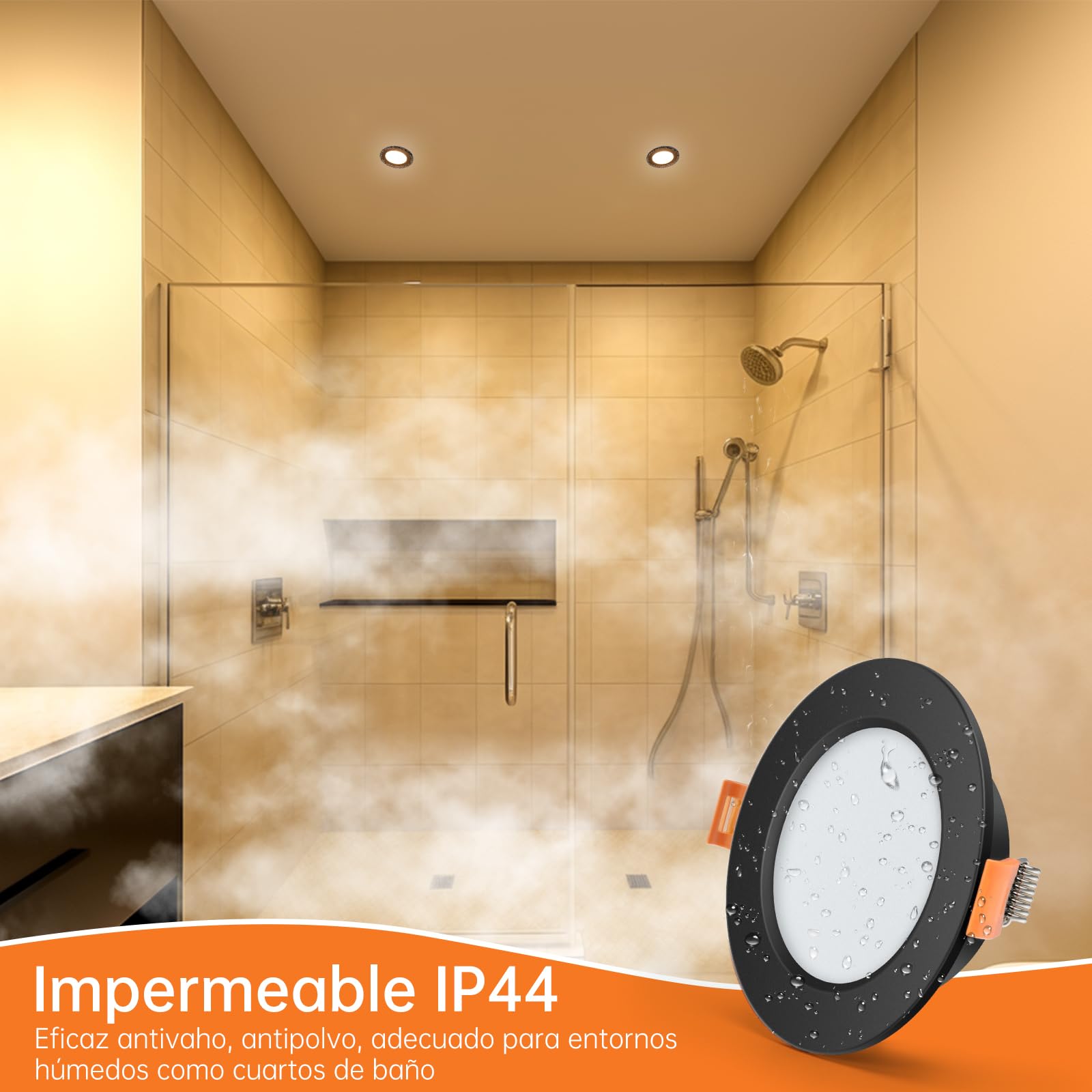 Tomosu Focos LED Interior Techo Negro, 5W, 230V, Luz Calida 2700K, 20 Pack | Diámetro 98mm, Corte 75mm-85mm, 450LM, IP44 Ojos de Buey LED para Techo Baño/Cocina, Redondo, Downlight LED Techo Empotrable