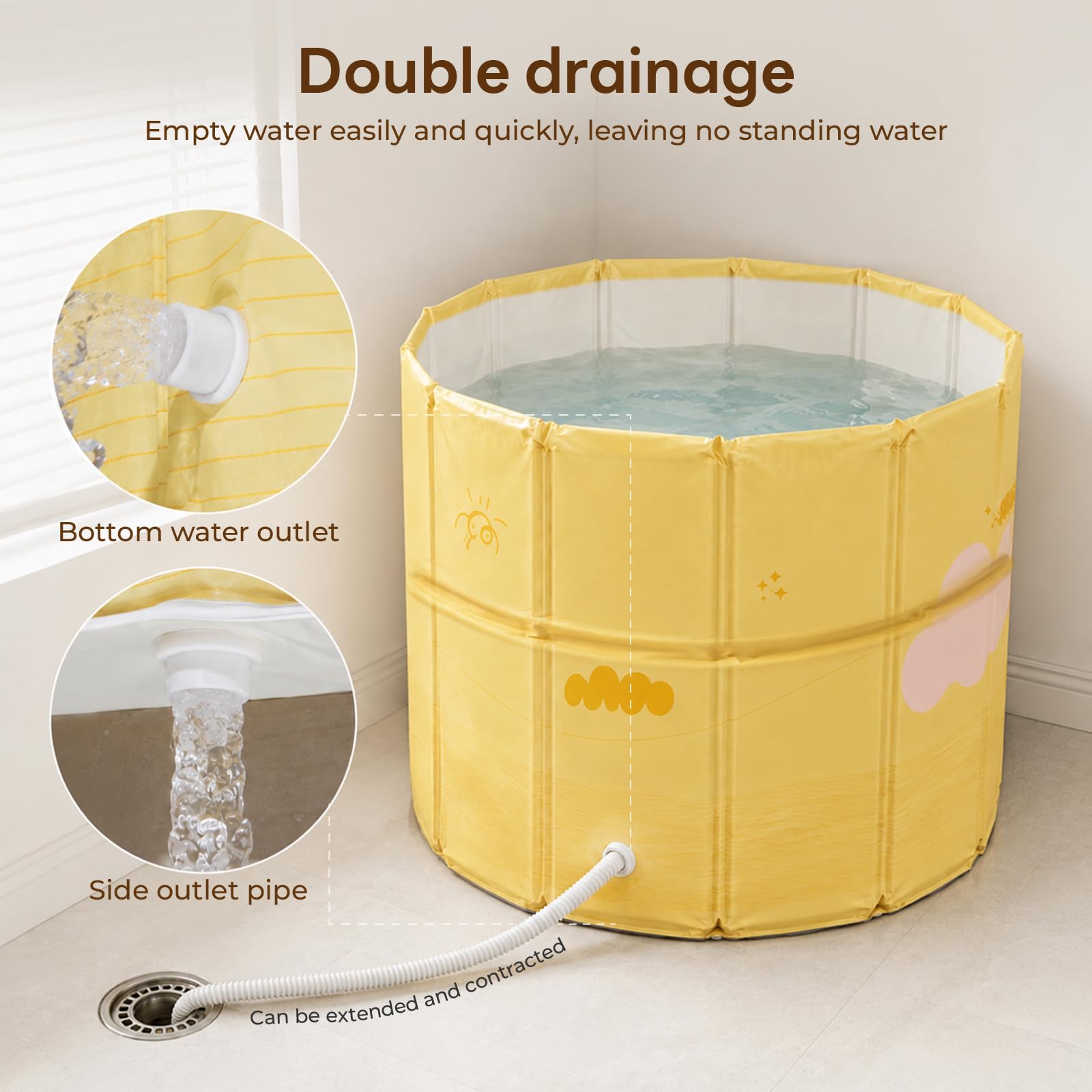 Bañera Plegable Adulto 70 cm, Portátil Bañera Adulto Portatil de PVC