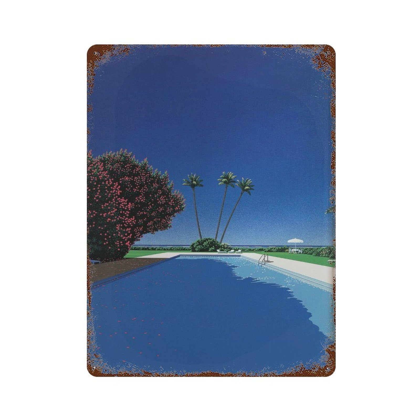 xiaoxiaoshen Poolside Scene. Hiroshi Nagai Japanese City Pop Wall Decor Art Metal Tin Poster Modern Home Decor Art Home Bar Shop Decorations Vintage Sign 40x30cm