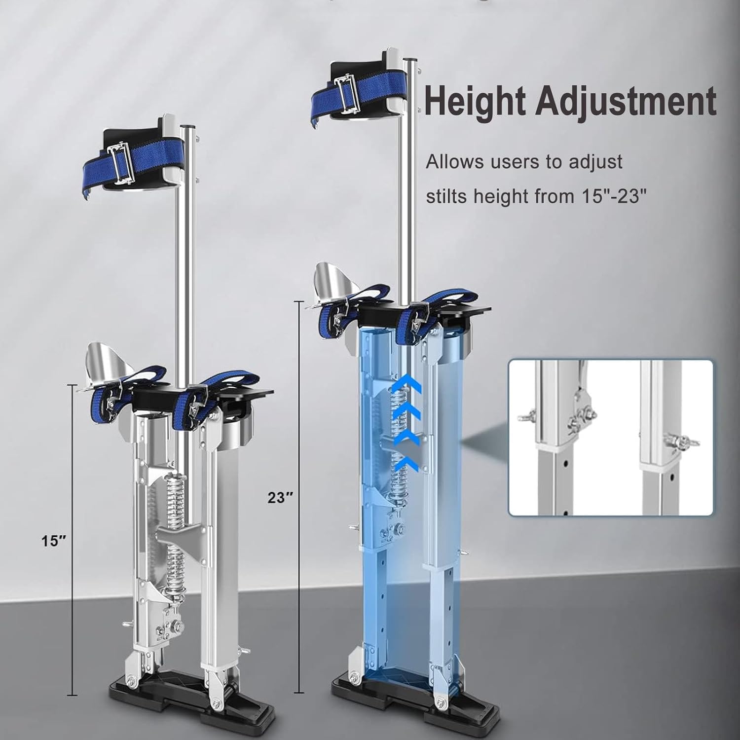 Work Stilts,Adjustable Drywall Stilts, Bear 180Kg, Aluminum Tool Stilts with Protective Knee Pads, Non-Slip Work Stilts for Sheetrock, Walking, Taping,15''-23''