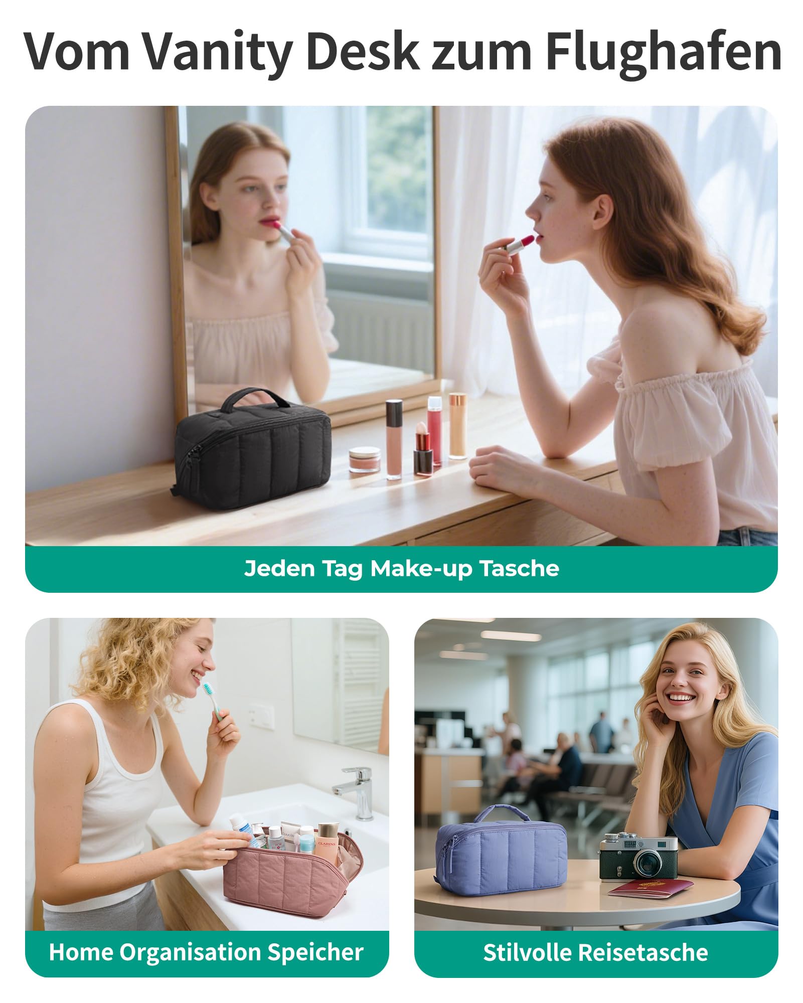 BAGSMART Podróżna kosmetyczka, organizer na kosmetyki do leżenia, ciemnoróżowy, moda