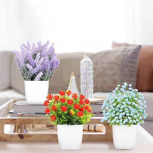 Miniatura 9 de LELEE Plantas artificiales mini plantas falsas en maceta 8 piezas pequeñas de eucalipto en maceta de hierba decorativa con maceta blanca para