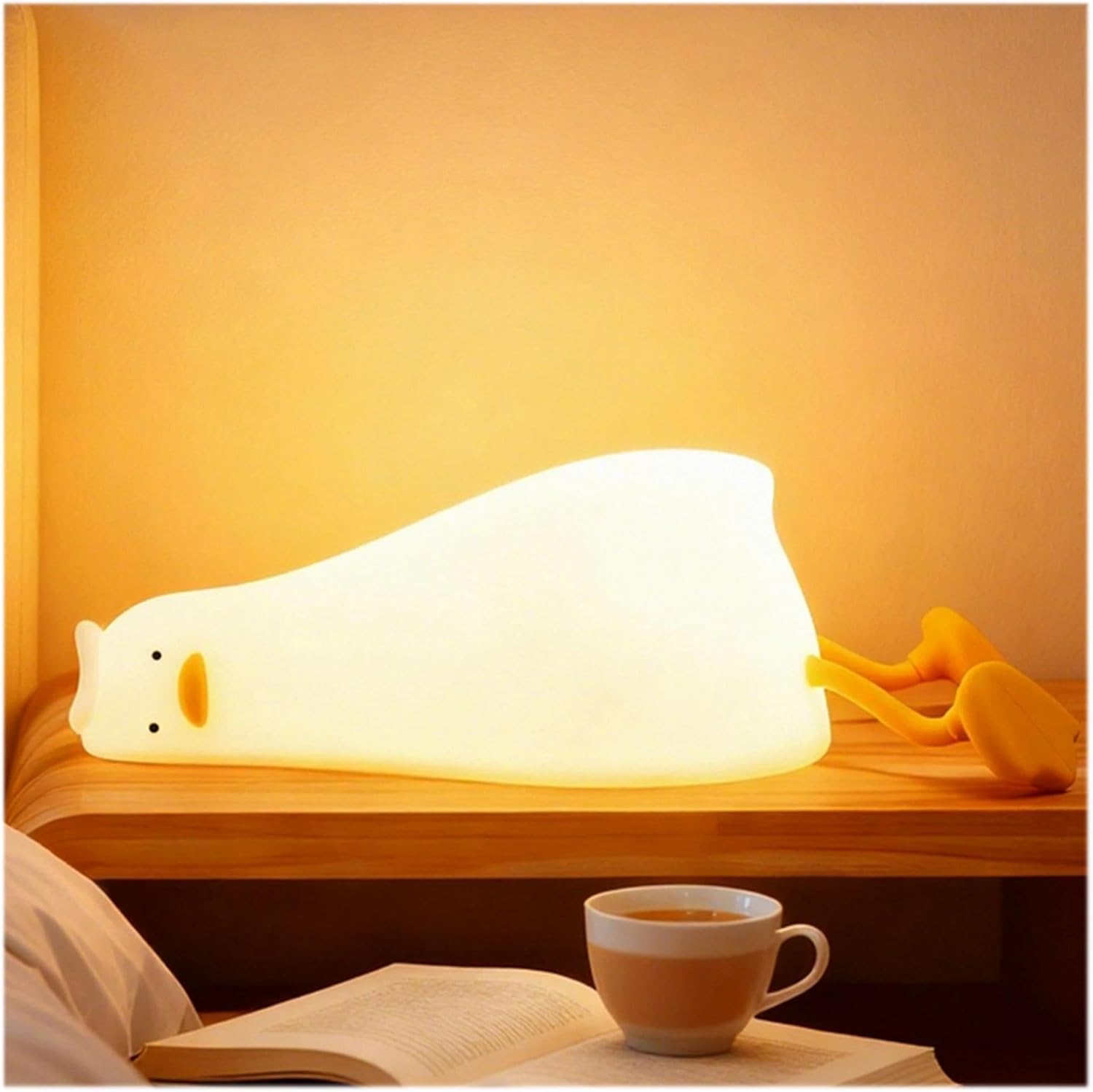 Silicone Duck Night Light with 3 Level Dimmable, Soft Lying Flat Duck Lamp for Nursery Kids Room, Bedside Touch Breastfeeding Nightlight Easter Cute Present Aesthetic Nightstand Bedroom Decor
