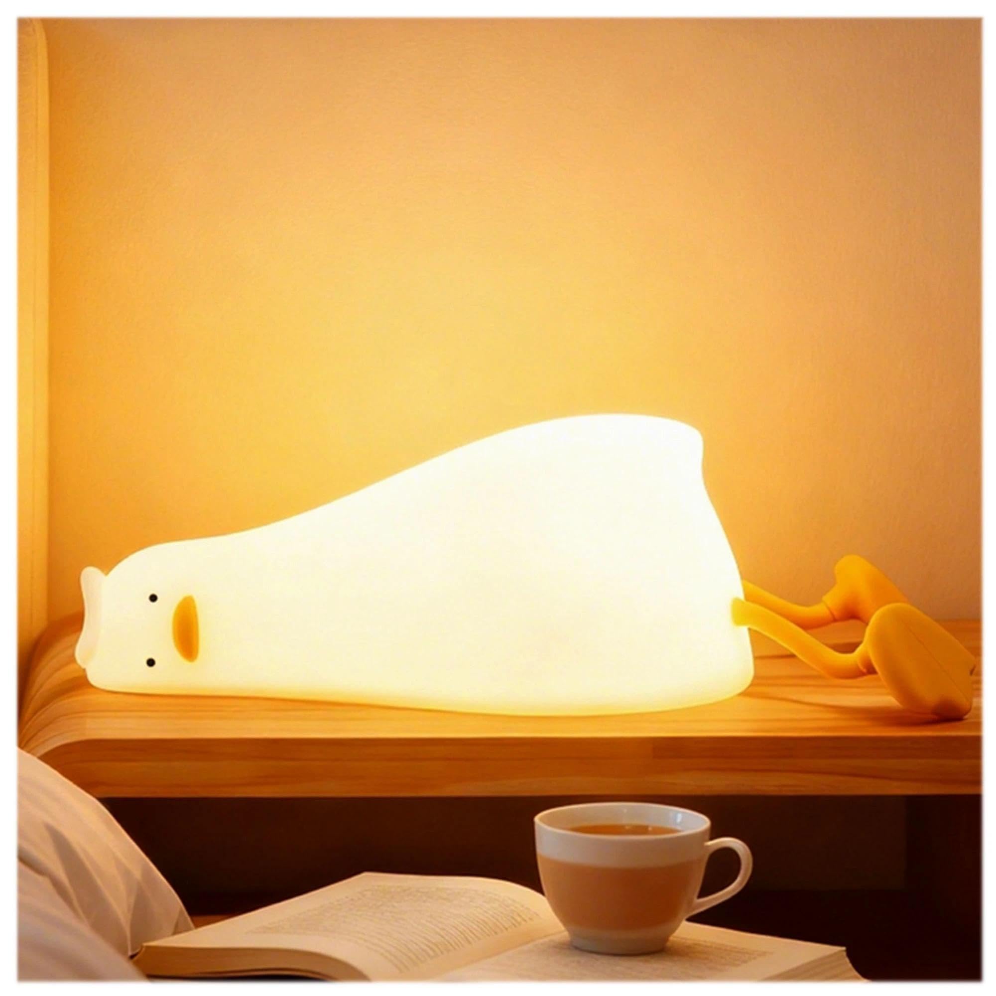 Silicone Duck Night Light with 3 Level Dimmable, Soft Lying Flat Duck Lamp for Nursery Kids Room, Bedside Touch Breastfeeding Nightlight Easter Cute