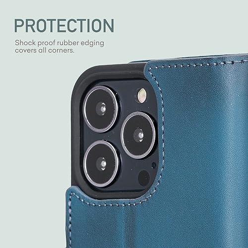 Miniatura 7 de Bayelon Funda para iPhone 13 Pro de 6.1 pulgadas, funda de cuero de grano completo, funda magnética con ranuras para tarjetas, soporte y soporte