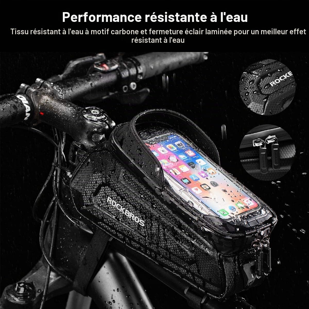 ROCKBROS Sacoche de Cadre Velo pour Smartphone sous 6,8'', Support de Téléphone Bicyclette, Sacoche Vélo VTT Imperméable Écran Tactile