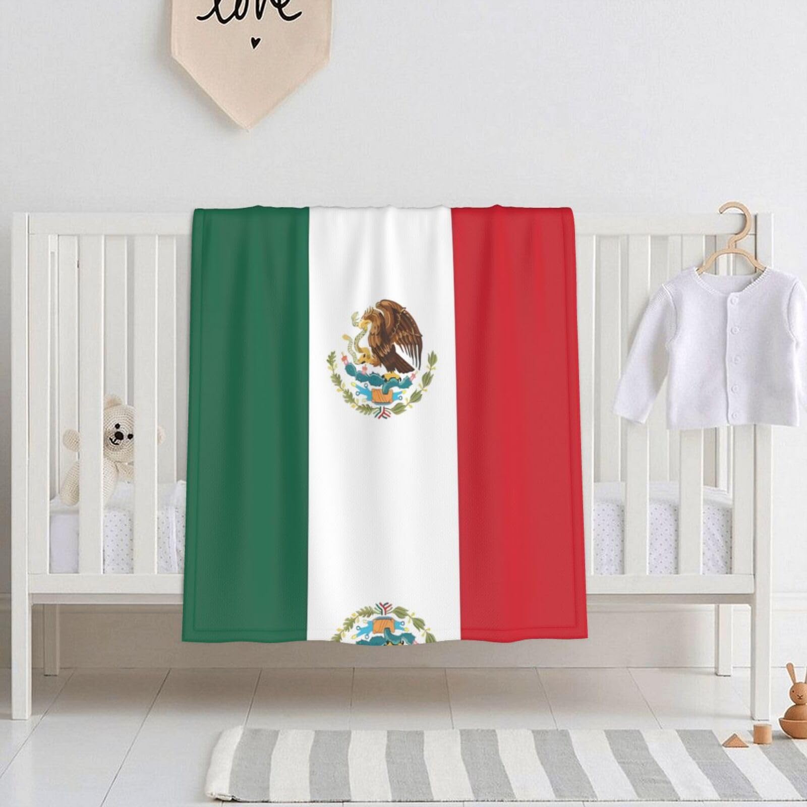 Wbqlsl Black Flag Of Mexico Pattern Baby Blanket 30"X40" Crib Nap Blanket Newborn Gift