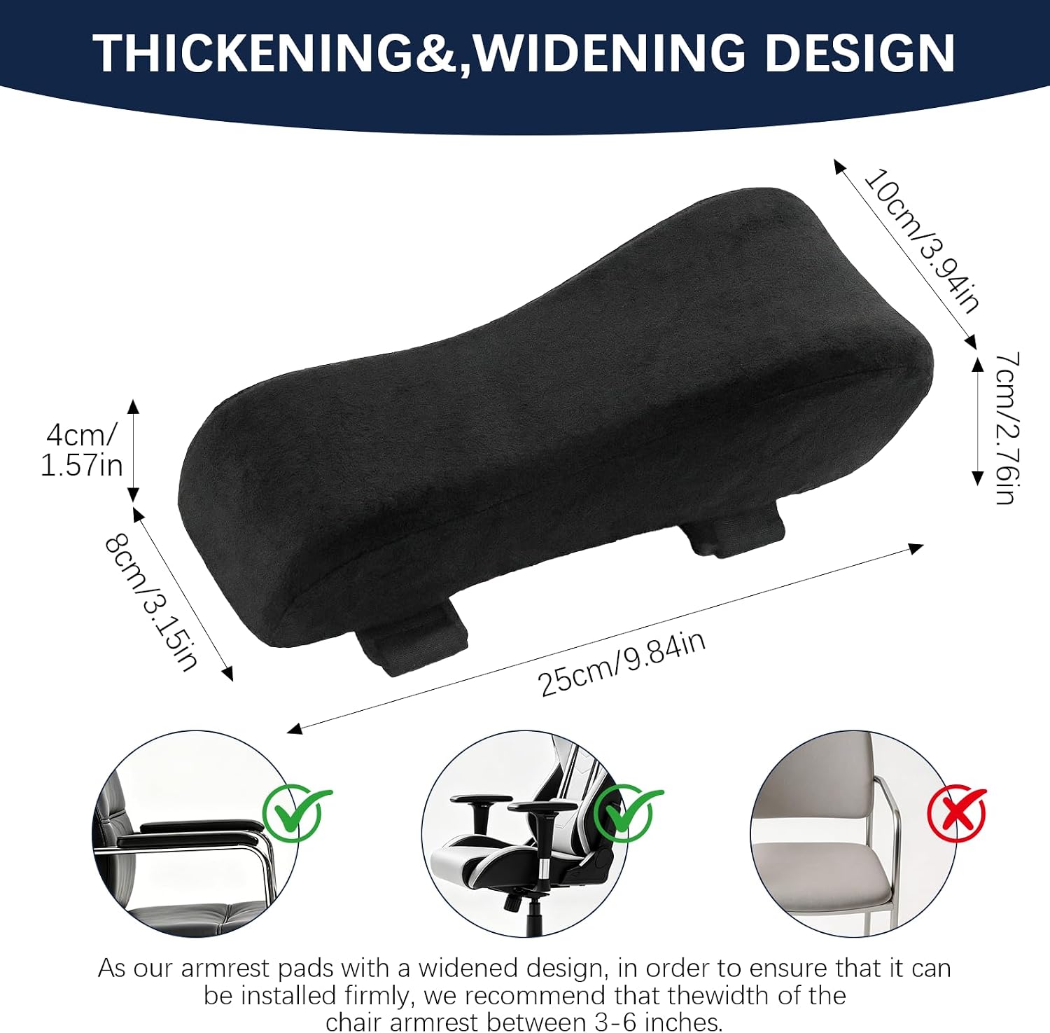 Ergonomic Office Chair Arm Pads, Memory Foam Armrest Cushions for Desk Chair Gaming Chair, Elbow Pressure Relief, 2 Pack