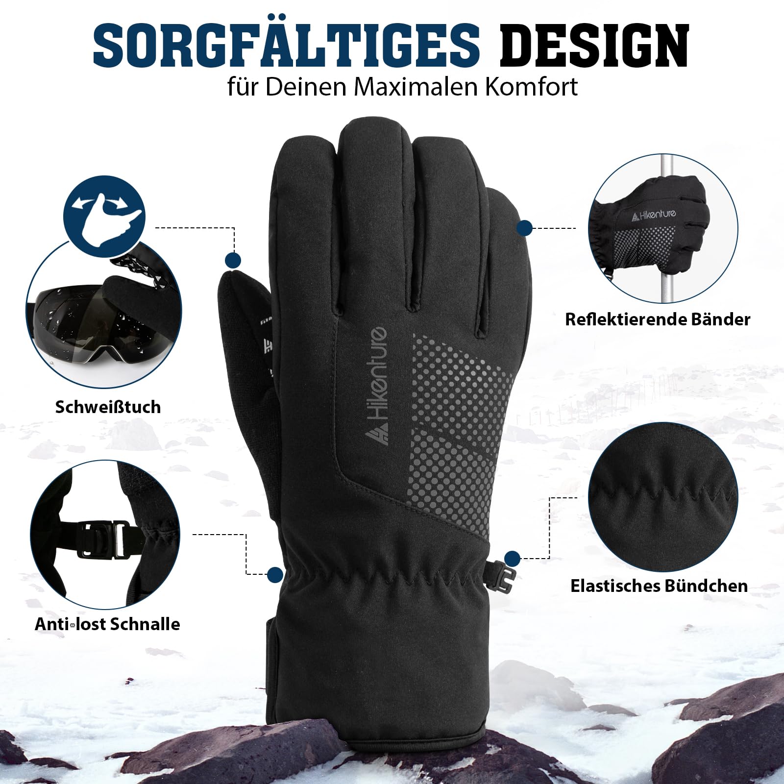 HIKENTURE Guanti invernali [con 3M Thinsulate Insulation] – caldi guanti da ciclismo da uomo e da donna – impermeabili touch screen guanti da ciclismo invernali – guanti invernali da bicicletta