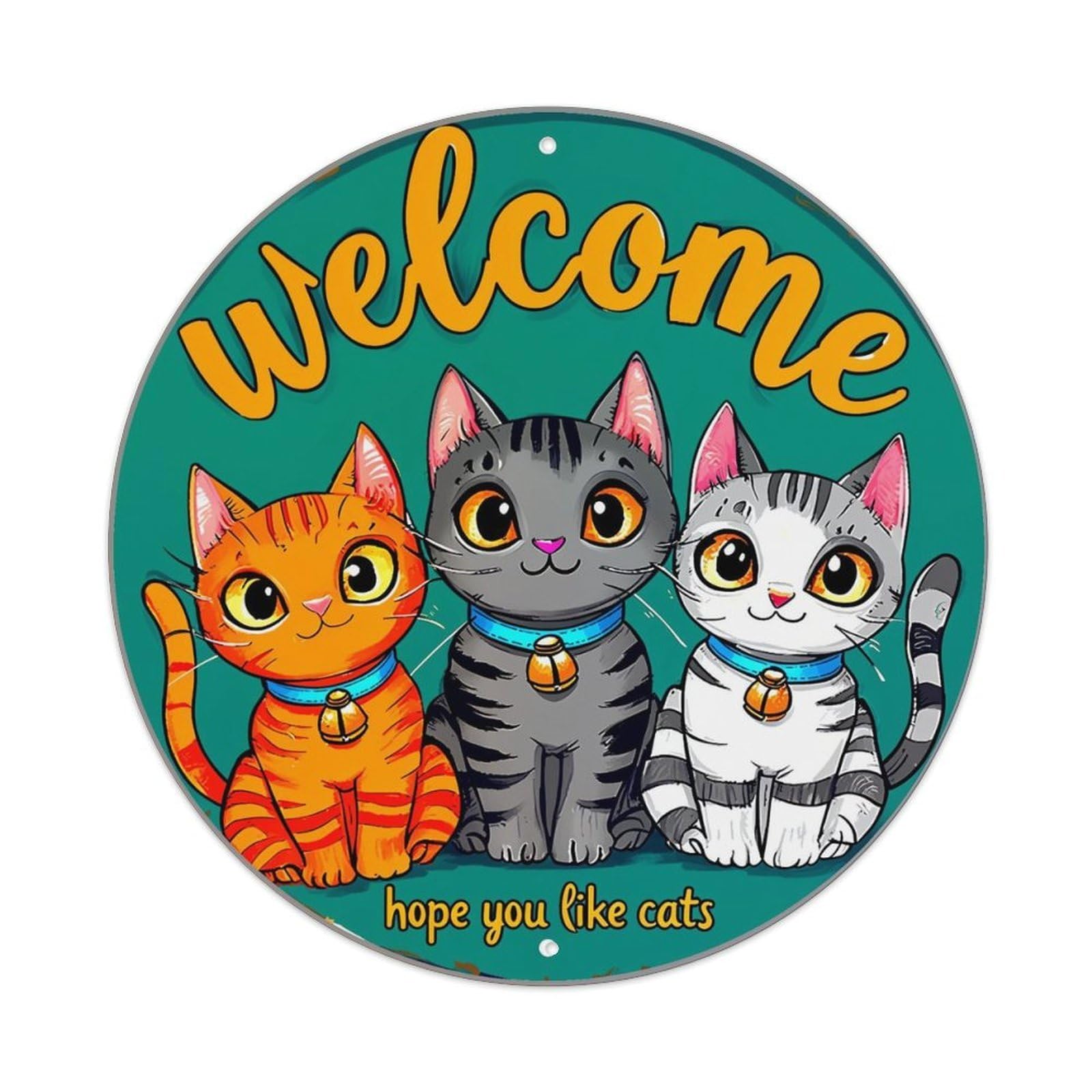Jdyansheng Vintage Welcome Hope You Like Cats_1 Tin Sign Metal Poster Metal Signs For Home Man Cave Bar Cafe Kitchen Laundry Room Wall Decorations 8X8 Inches