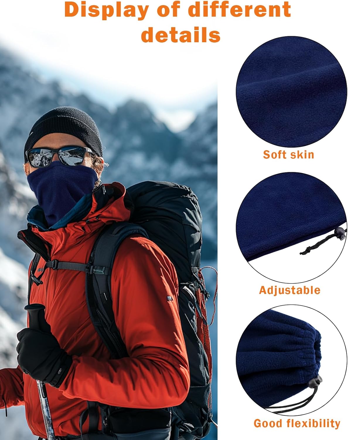Winter Neck Warmer, Polar Fleece Neck Gaiter Warm Face Cover, Cold Weather Ski Face Mask Windproof for Men and Women - Image 2