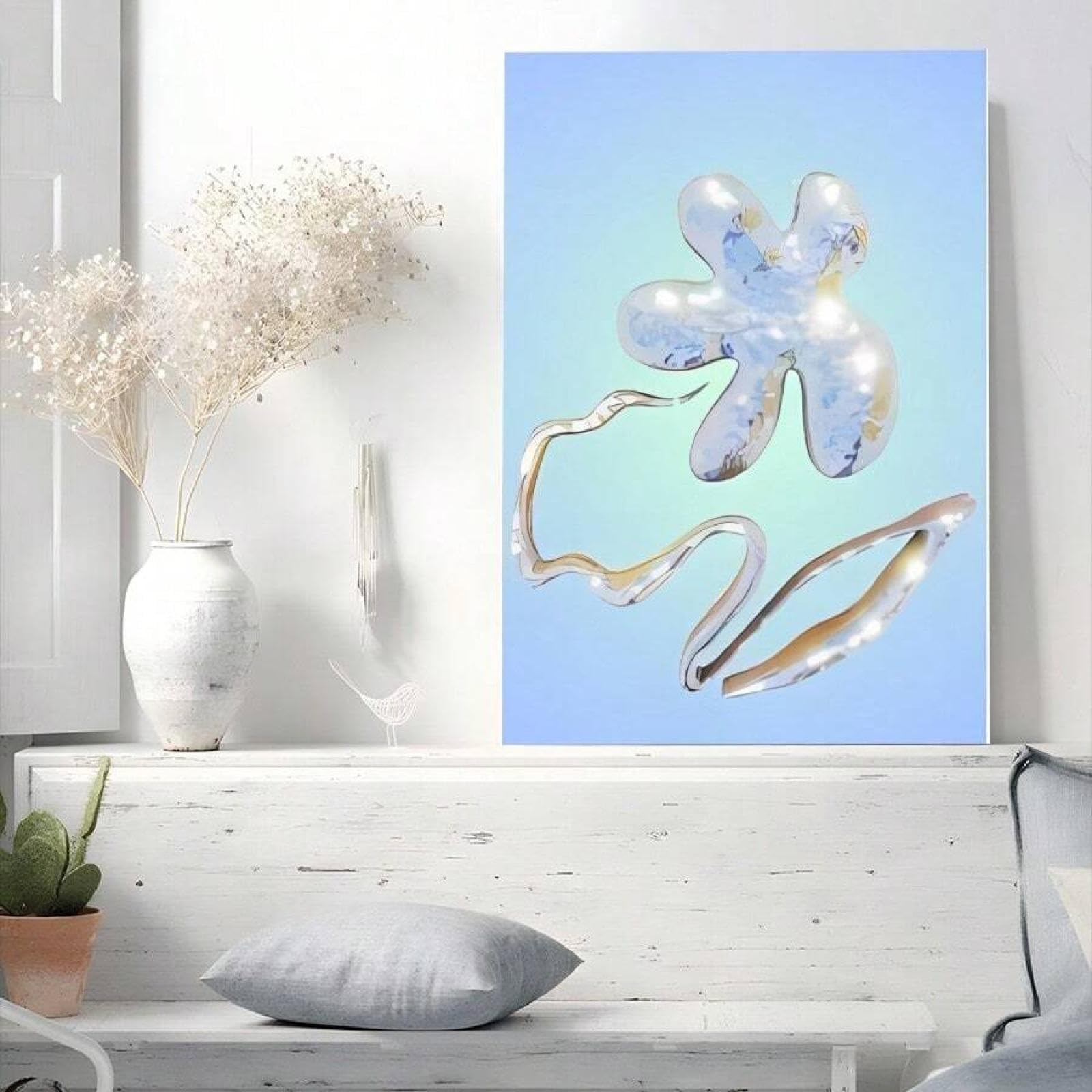 XINBAO Galería Estética Arte de Pared Azul - Impresiones en Lienzo, Póster, Decoración de Pared para el Hogar, Pósteres e Impresiones para Sala de Estar, Dormitorio, 30x45cm con Marco