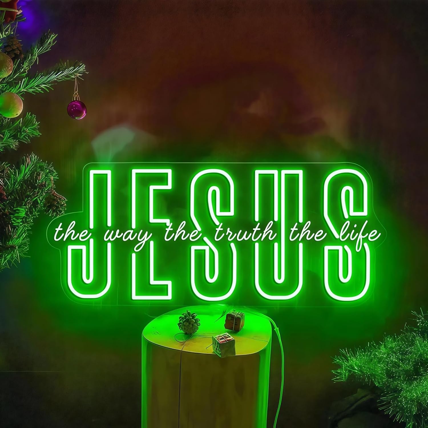 Custom JESUS The Way The Truth The Life Neon Sign, Jesus Bible Verse LED Light for Bedroom, Living room, Religious Decor, Church, Christian Phrase Light, Christian Home, Faith-Based Gift 17.7″ × 7.7″