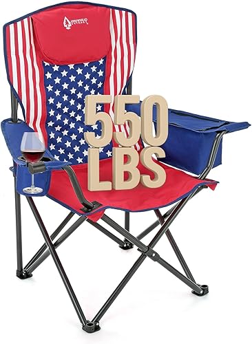 ARROWHEAD OUTDOOR Silla cuádruple plegable portátil para acampar con enfriador de 6 latas, portavasos y soportes para copas de vino, bolsa de
