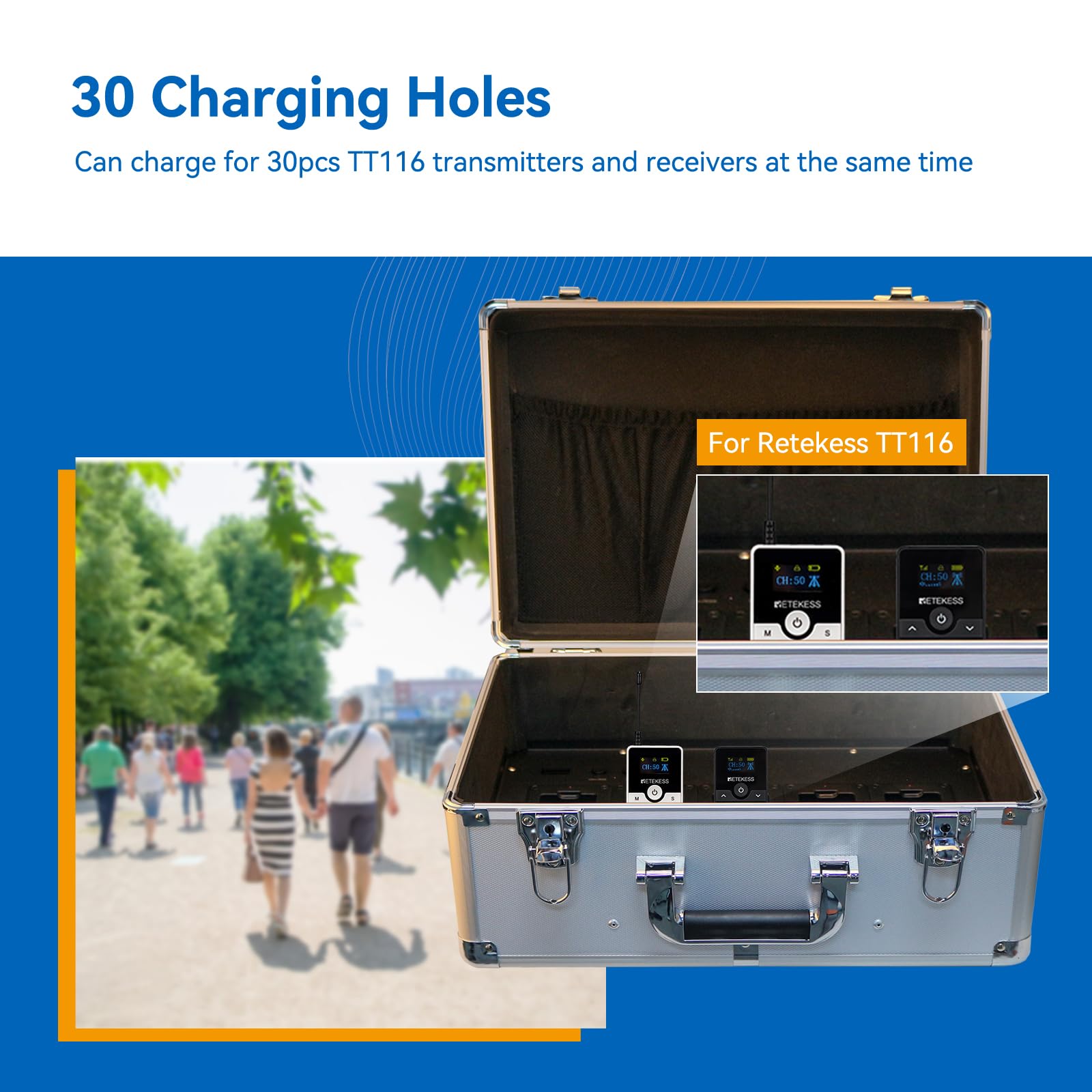 Retekess TT020 Caja de Carga del Sistema de Guía Turística, Compatible con Emparejamiento de Códigos de Una tecla, Diseño de Lápiz óptico Magnético, con 30 Ranuras Compatibles con TT116