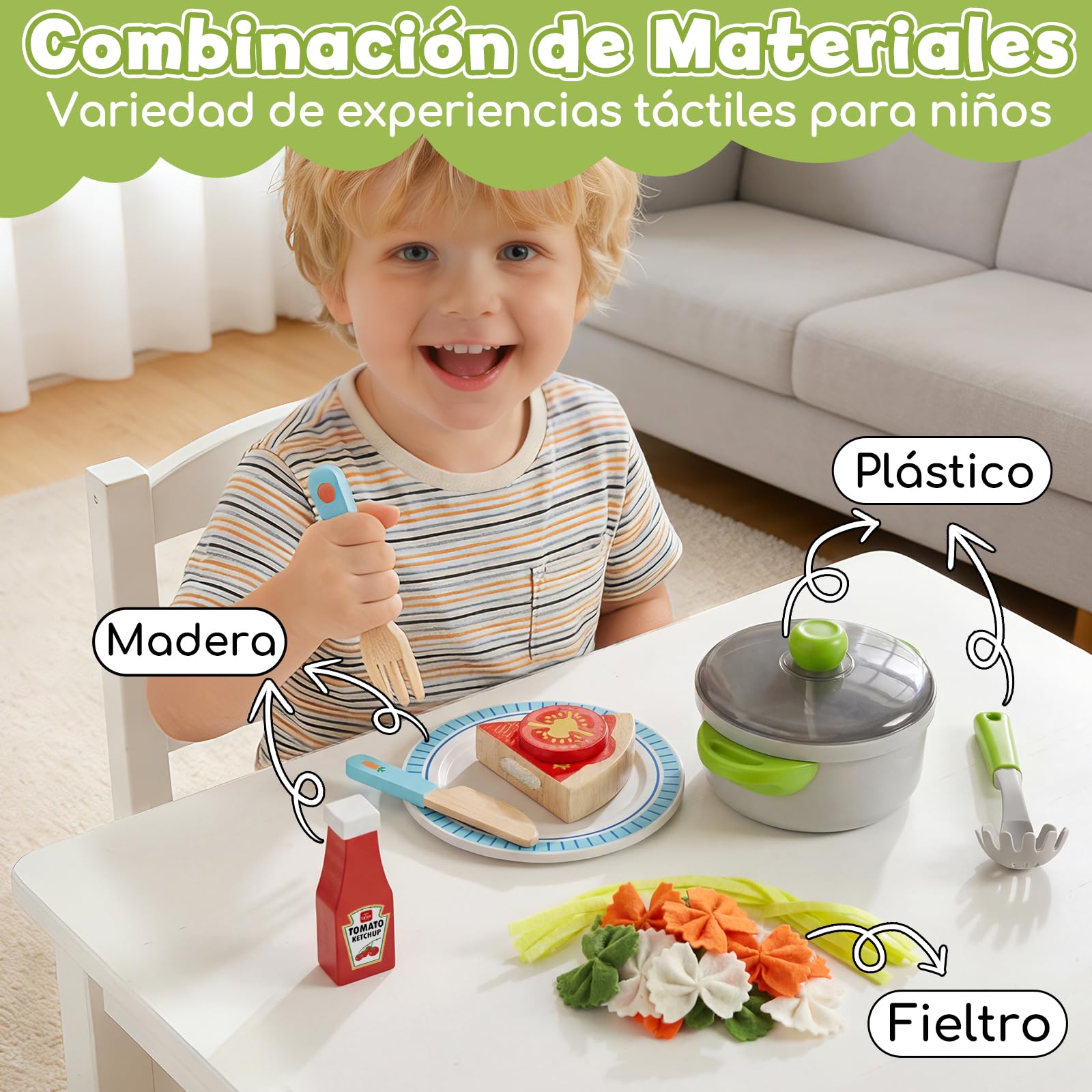 Lehoo Castle Comida Juguete Cocinita, Accesorios Cocina Juguetes, Pizza de Madera, Cocinita de Madera Infantil, Juguetes Niña 3 Años