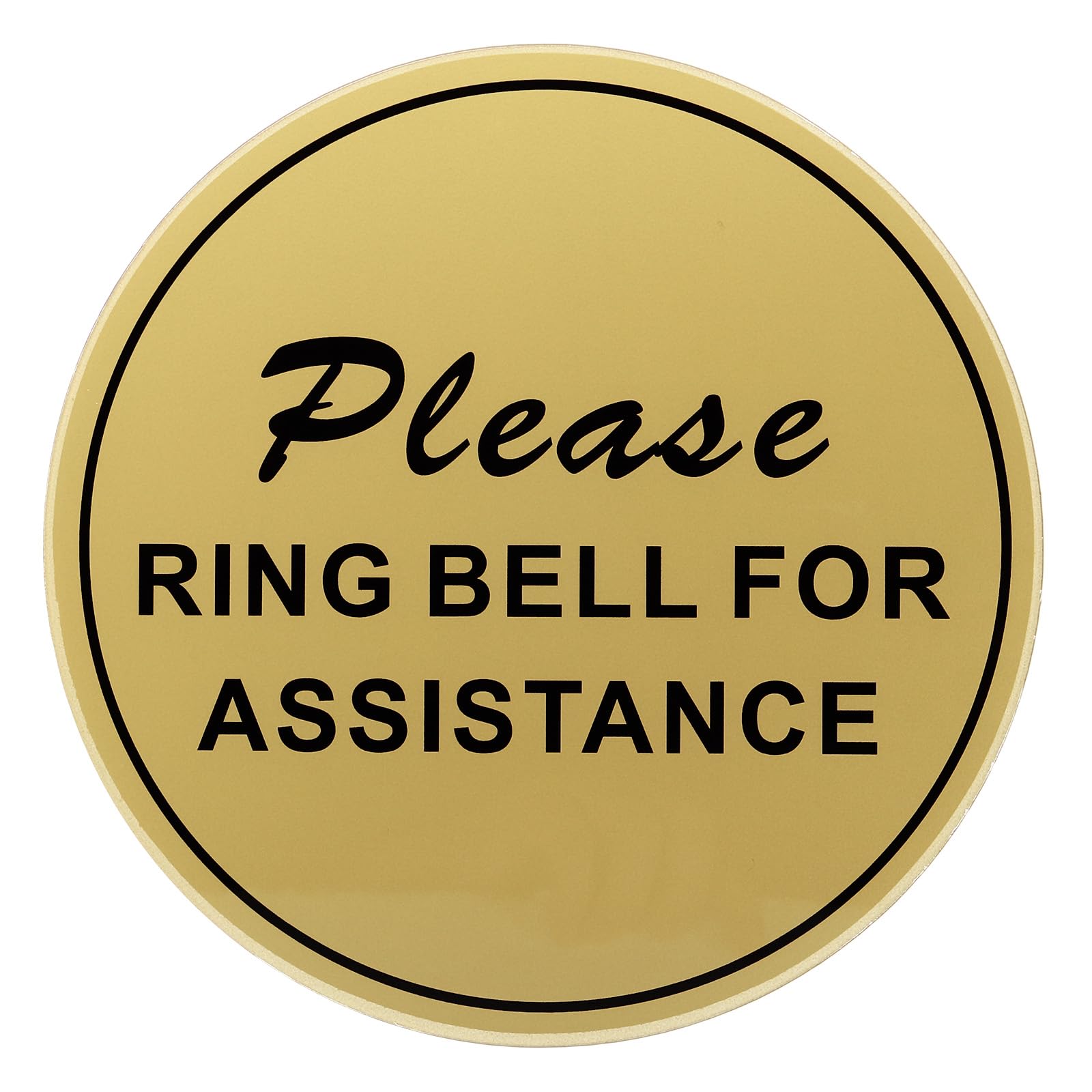 PATIKIL Please Ring Bell For Assistance Sign, 8"ODx0.12"T Self-Adhesive Warning Sign for Business Home Door Wall Window Office Entrance, Brushed Gold