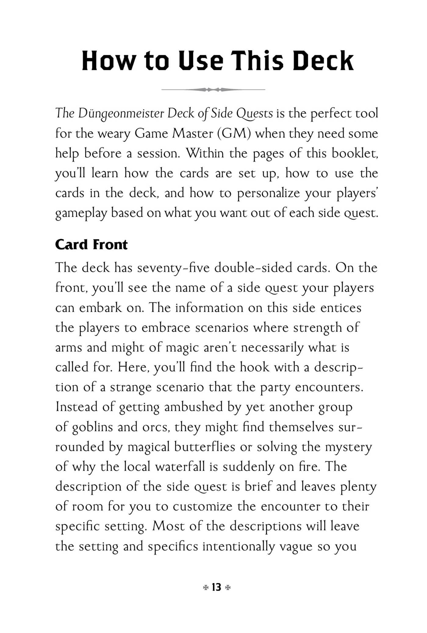 The Dungeonmeister Deck of Side Quests : 75 Mini Adventures to Empower Your Fantasy Campaign