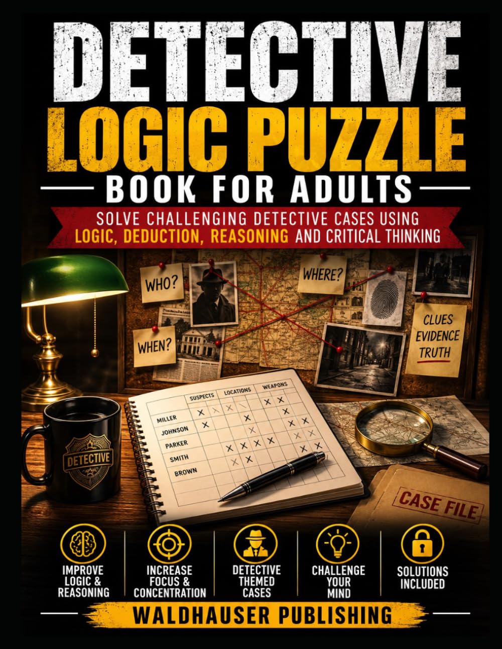 Detective Logic Puzzle Book for Adults: Solve Challenging Detective Cases Using Logic, Deduction, Reasoning and Critical Thinking