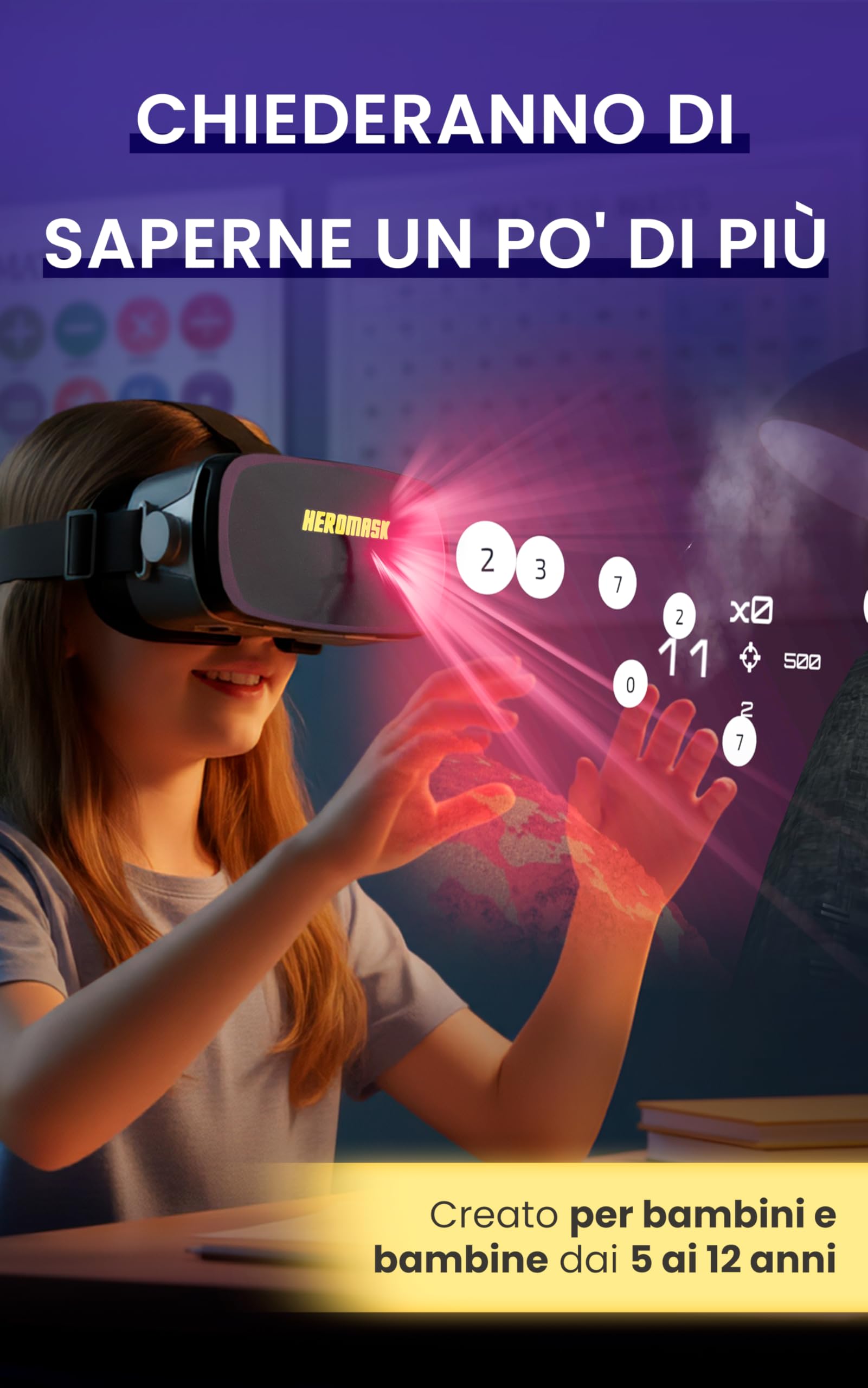 Heromask Pacchetto Lingue + Matematica – Gioco Educativo VR 2 in 1 | Impara Lingue e Calcolo Divertendoti | Regalo Originale per Bambini 5-12 Anni, Compatibile con iOS e Android