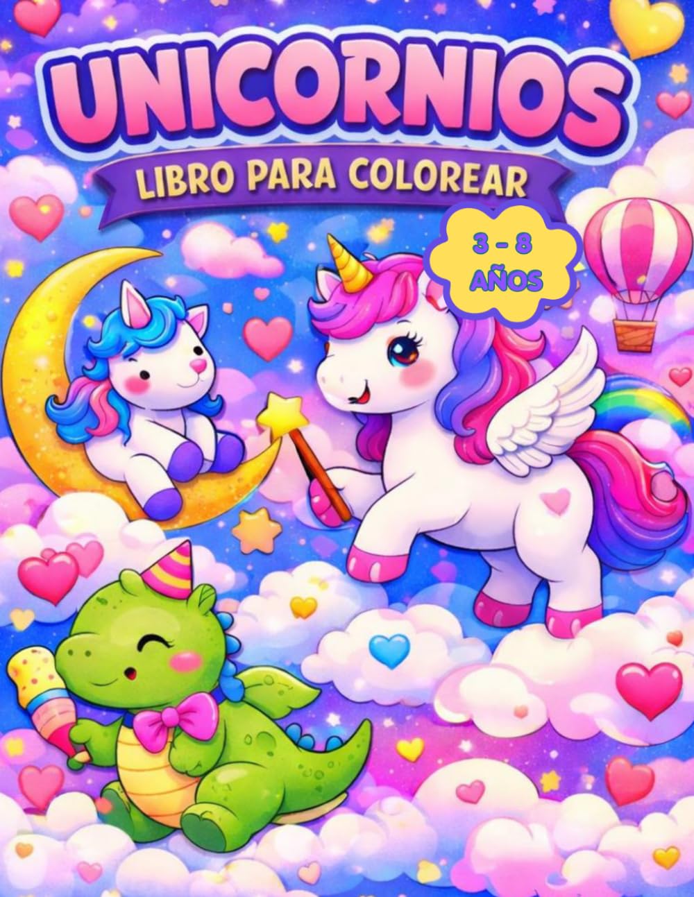 UNICORNIOS: LIBRO PARA COLOREAR PARA NIÑOS DE 3 A 8 AÑOS