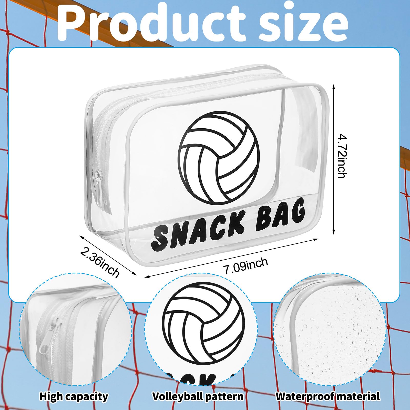 12 Pcs Volleyball Snack Bags for Team Gifts Volleyball Goodie Treat Candy Pouch Bags Clear PVC Waterproof with Zipper Party Favors for Team Ground Birthday Gifts Sport Supplies